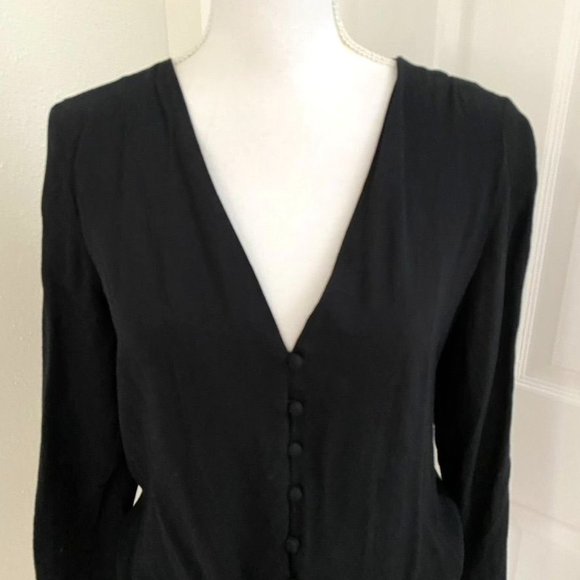 Silence + Noise Tie Front Textured Top Long Sleeve Sz Lg Black - Picture 2 of 7